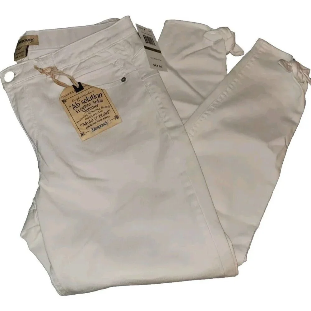 NWT DEMOCRACY White Denim "AB"SOLUTION Slimming Freedom Ankle Skimmer Jeans 14 - Picture 1 of 6